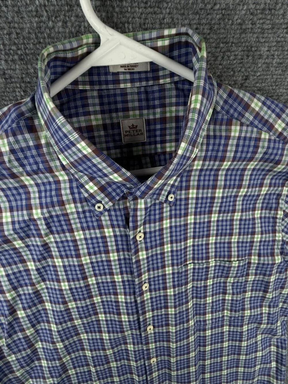 Peter Millar Long Sleeve Button Up Shirt Plaid Green Blue Cotton Adult Woven